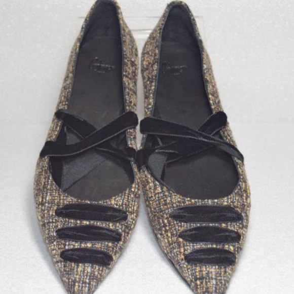 🆕🏷️ Camel/Black New Tweed St. Clair Wrap Ballet Flats Made in Spain - Picture 4 of 12